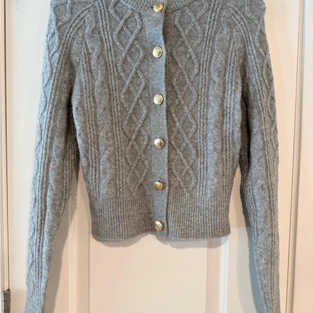 Universal Thread Gray Cable Knit Cardigan XS Gold Buttons - Picture 2 of 6